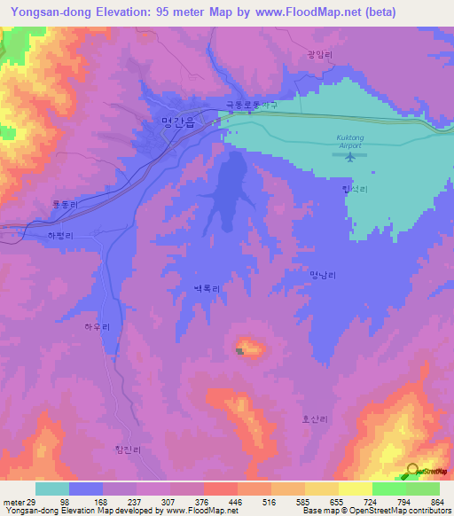 Yongsan-dong,North Korea Elevation Map