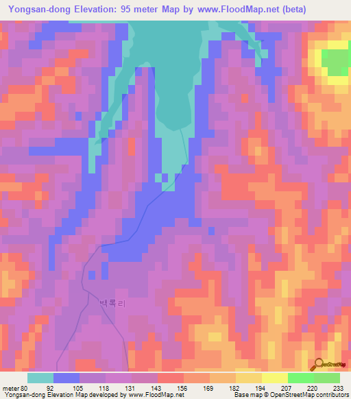 Yongsan-dong,North Korea Elevation Map