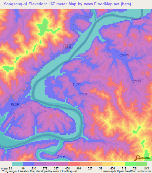 Yongsang-ni,North Korea Elevation Map