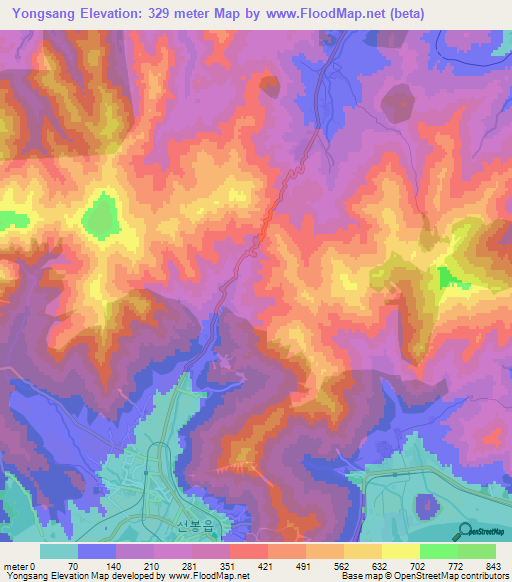 Yongsang,North Korea Elevation Map