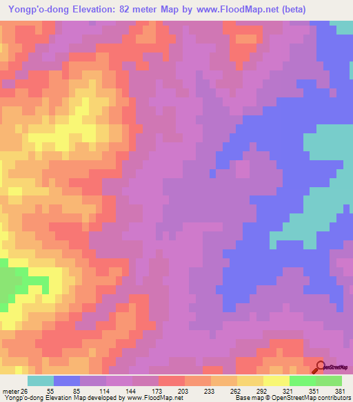 Yongp'o-dong,North Korea Elevation Map
