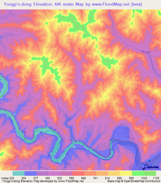 Yongp'o-dong,North Korea Elevation Map