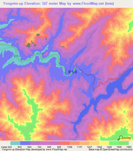 Yongnim-up,North Korea Elevation Map