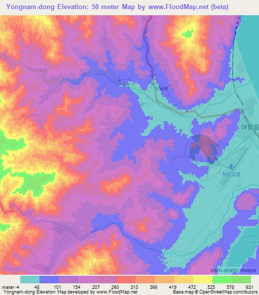 Yongnam-dong,North Korea Elevation Map