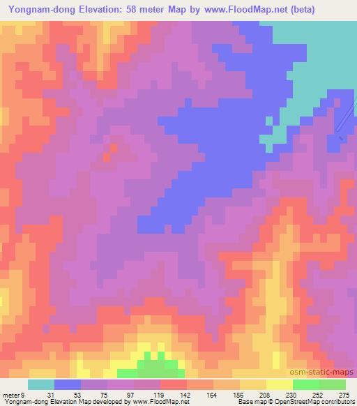 Yongnam-dong,North Korea Elevation Map