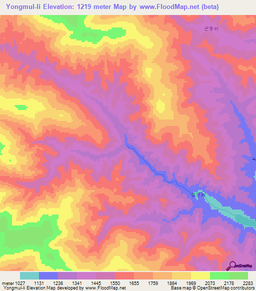 Yongmul-li,North Korea Elevation Map