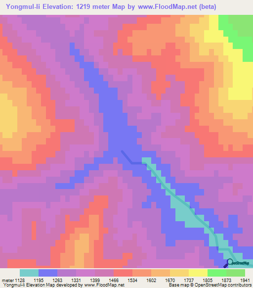 Yongmul-li,North Korea Elevation Map