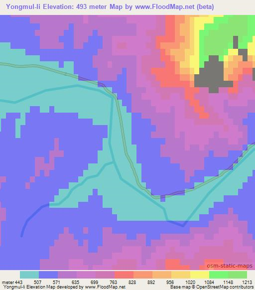 Yongmul-li,North Korea Elevation Map
