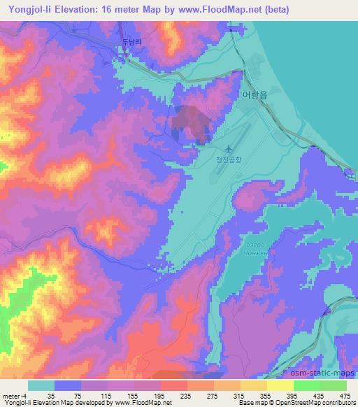 Yongjol-li,North Korea Elevation Map