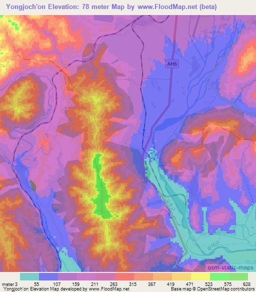 Yongjoch'on,North Korea Elevation Map