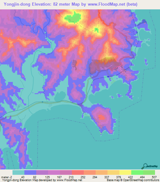 Yongjin-dong,North Korea Elevation Map
