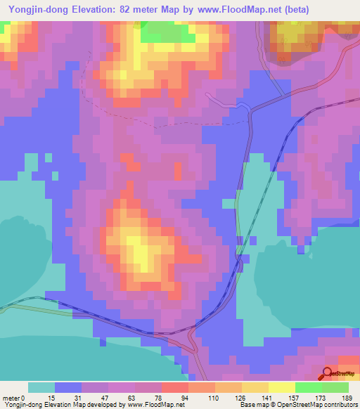 Yongjin-dong,North Korea Elevation Map