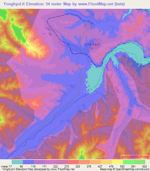 Yonghyol-li,North Korea Elevation Map