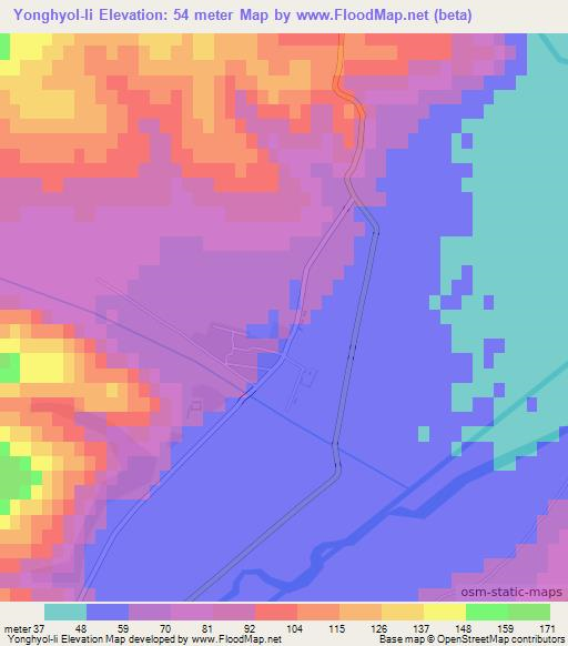 Yonghyol-li,North Korea Elevation Map