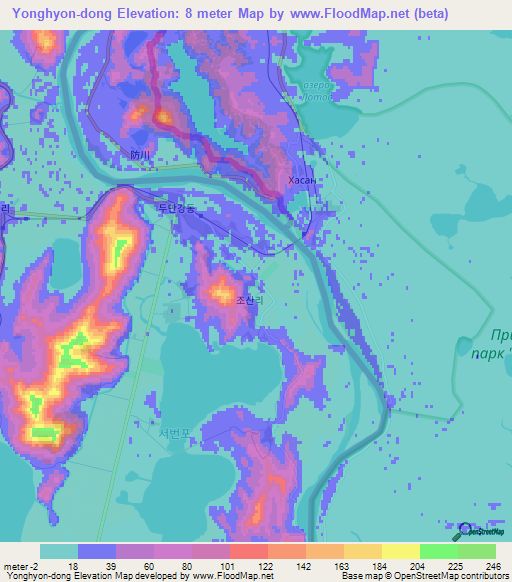 Yonghyon-dong,North Korea Elevation Map