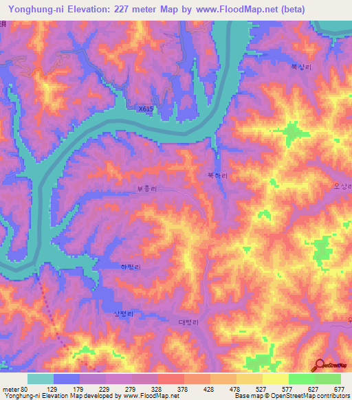 Yonghung-ni,North Korea Elevation Map