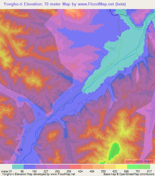 Yongho-ri,North Korea Elevation Map