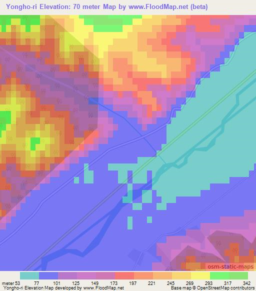 Yongho-ri,North Korea Elevation Map