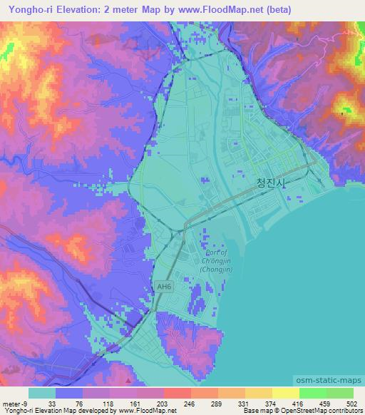 Yongho-ri,North Korea Elevation Map