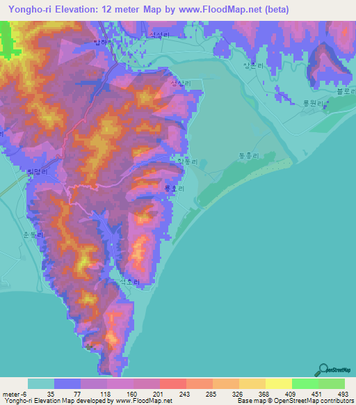 Yongho-ri,North Korea Elevation Map