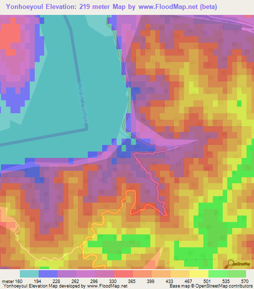 Yonhoeyoul,North Korea Elevation Map