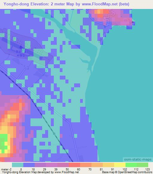 Yongho-dong,North Korea Elevation Map