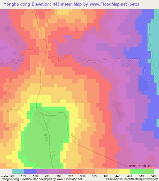 Yongho-dong,North Korea Elevation Map