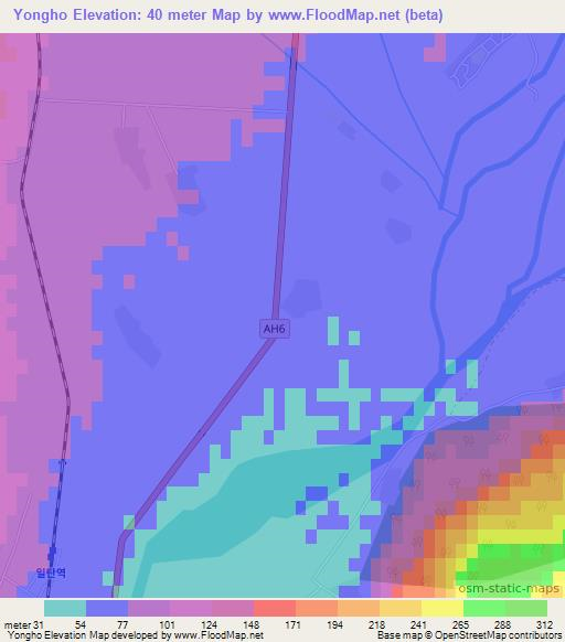 Yongho,North Korea Elevation Map