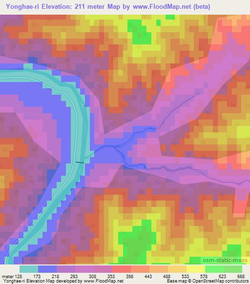 Yonghae-ri,North Korea Elevation Map