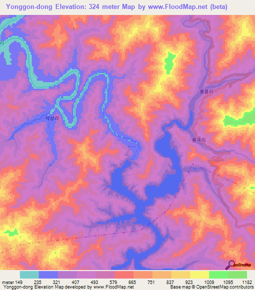 Yonggon-dong,North Korea Elevation Map