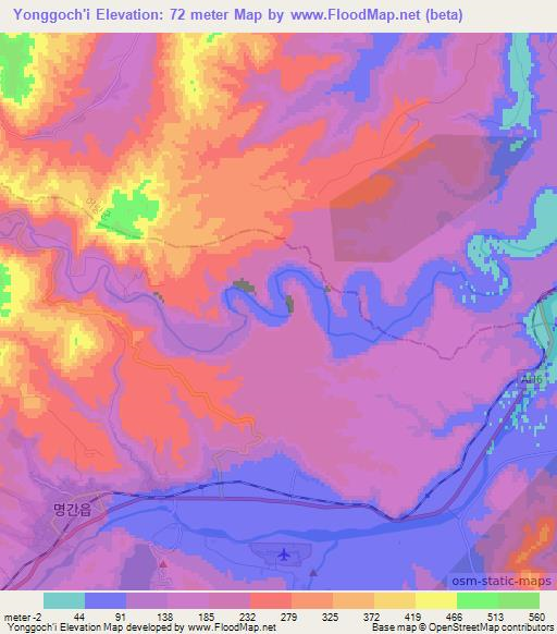 Yonggoch'i,North Korea Elevation Map