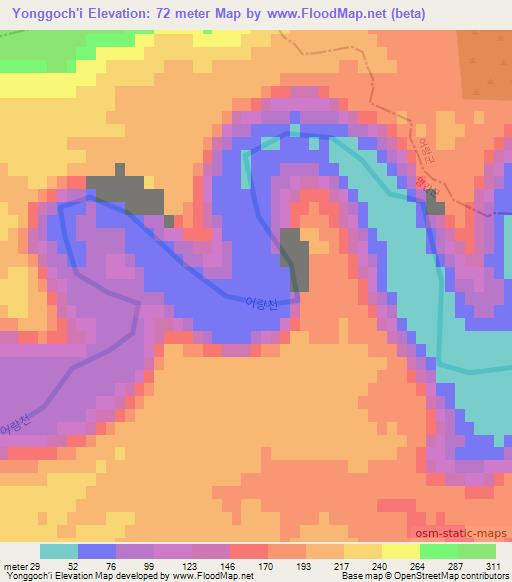 Yonggoch'i,North Korea Elevation Map