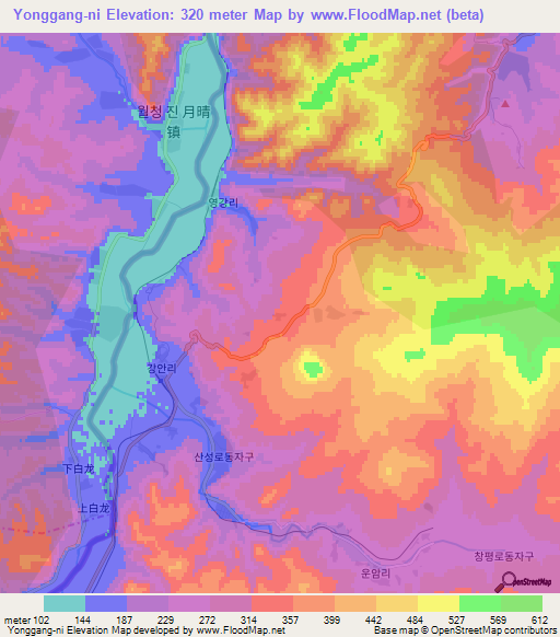 Yonggang-ni,North Korea Elevation Map