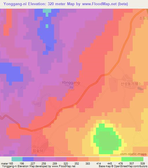 Yonggang-ni,North Korea Elevation Map