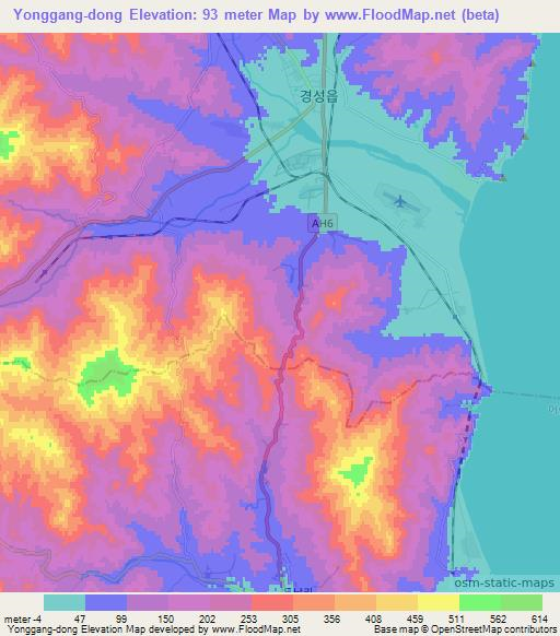 Yonggang-dong,North Korea Elevation Map