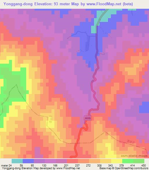 Yonggang-dong,North Korea Elevation Map