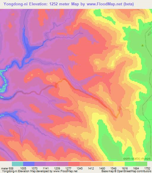 Yongdong-ni,North Korea Elevation Map