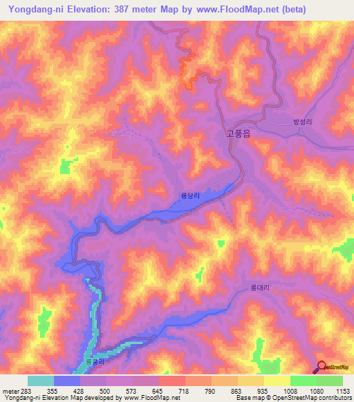 Yongdang-ni,North Korea Elevation Map