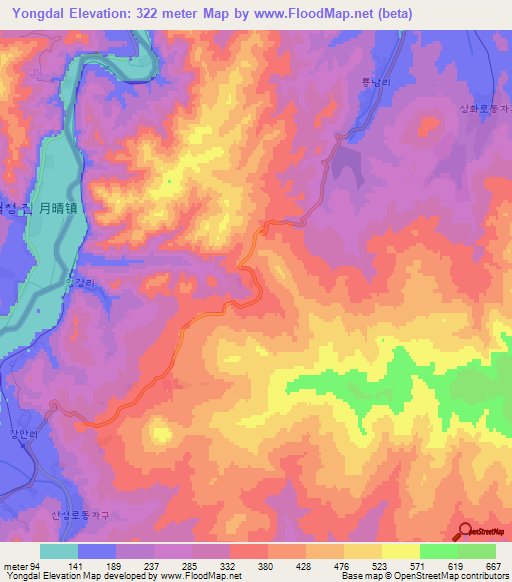 Yongdal,North Korea Elevation Map