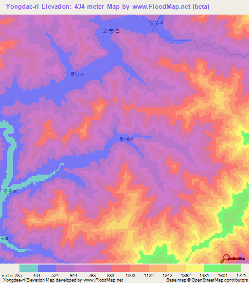 Yongdae-ri,North Korea Elevation Map