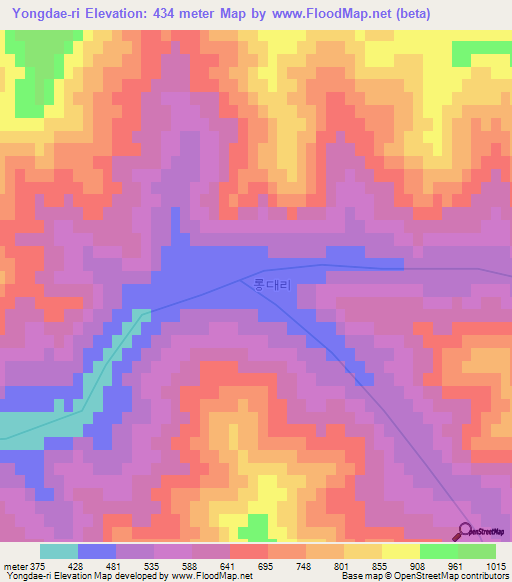 Yongdae-ri,North Korea Elevation Map