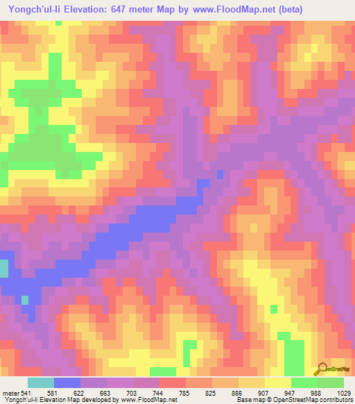 Yongch'ul-li,North Korea Elevation Map