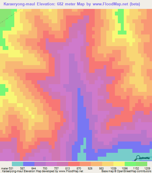 Karaeryong-maul,North Korea Elevation Map