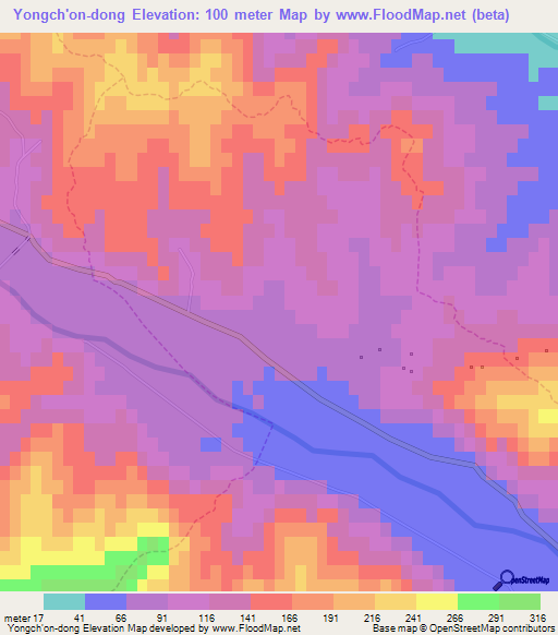 Yongch'on-dong,North Korea Elevation Map