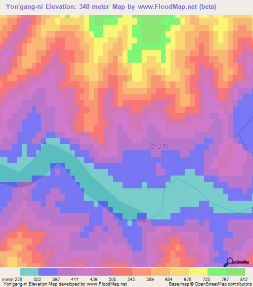 Yon'gang-ni,North Korea Elevation Map