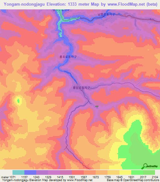 Yongam-nodongjagu,North Korea Elevation Map