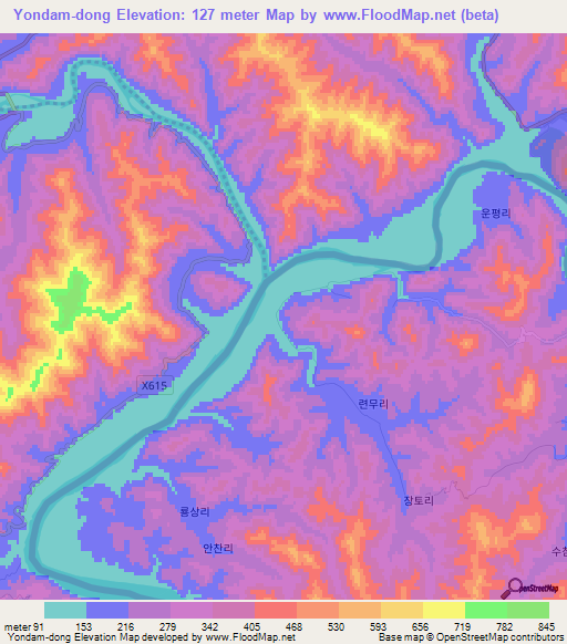 Yondam-dong,North Korea Elevation Map