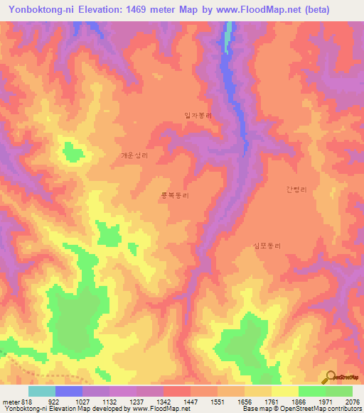 Yonboktong-ni,North Korea Elevation Map