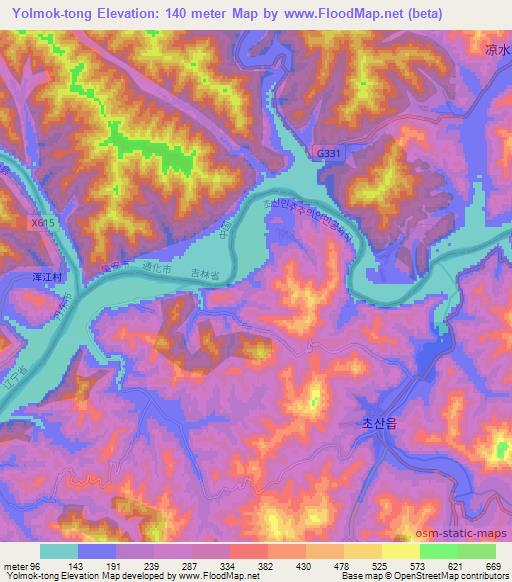 Yolmok-tong,North Korea Elevation Map