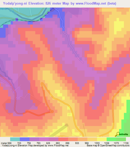 Yodalp'yong-ni,North Korea Elevation Map